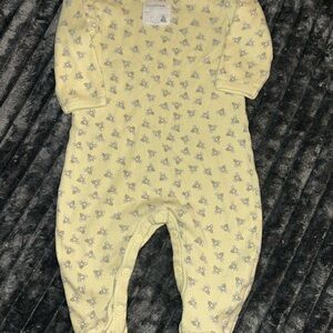 Burt's Bees Baby Cream Footie with Gray Bee Pattern